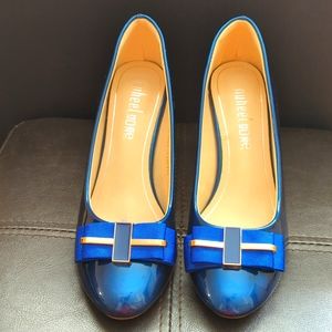 Nuheel Blue Patent Bow Heels